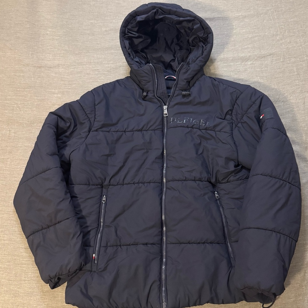 Tommy Hilfiger Men's Hooded Puffer Jacket Black Size M THProtect Water Resistant